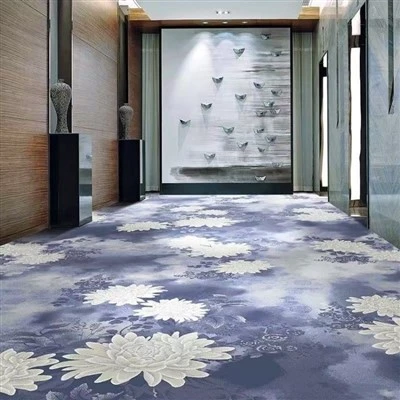 Blue - Toned Peony - Printed Carpet