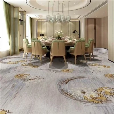 Carpet with Golden Flower Print On Gray Base